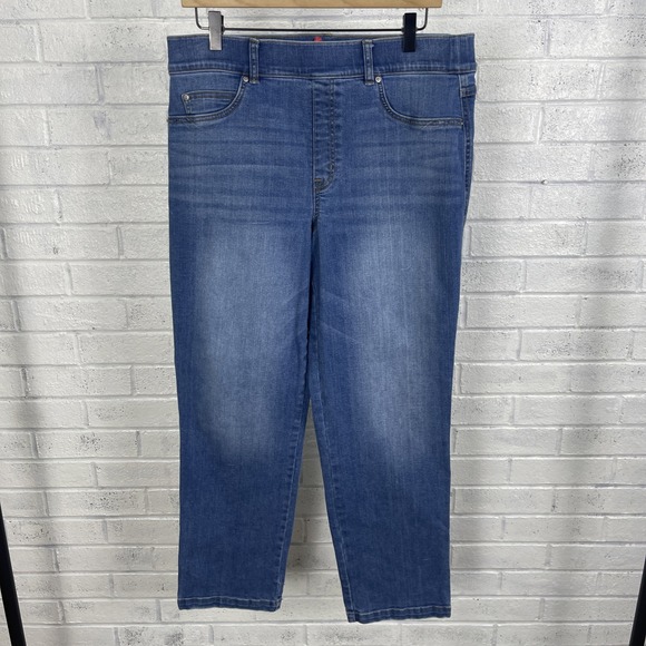 SPANX Pants - Spanx Pull On Straight Leg Jeans Womens Size XL Medium Wash Stretch Minimalist